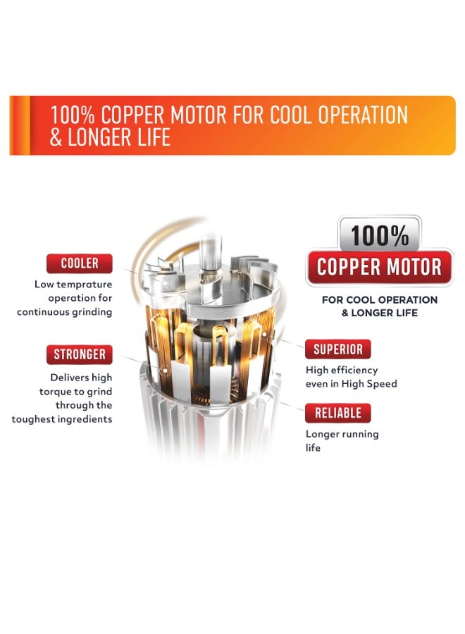 USHA ABS Colossal DLX Wet Grinder 150 W, 2 LTR, 100% Copper Motor and Dual Flow Breakers for Faster, Smooth Batter with Atta Kneader and Coconut Scrapper (Red) - Image 2